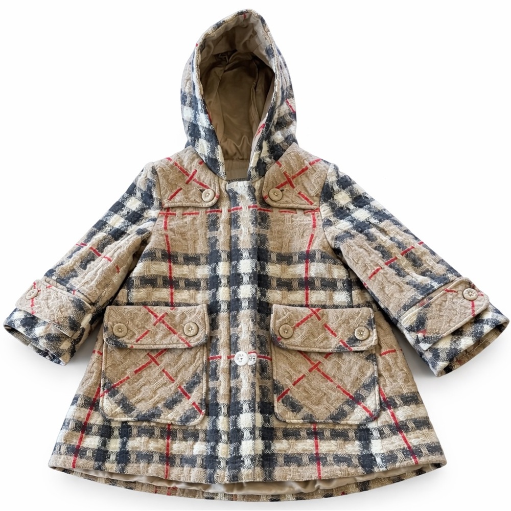 Child Burberry Wool Hooded Coat , Sz: 6 YR/ 116 cm, Excellent Condition.
